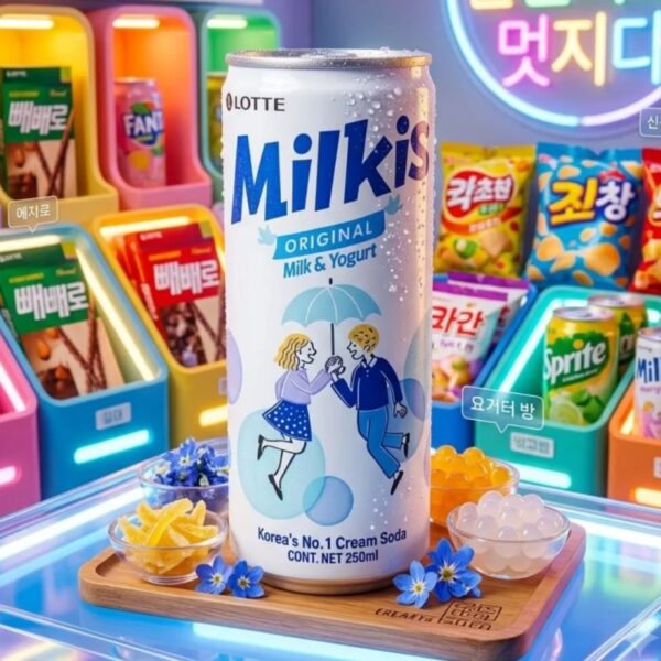 MILKIS BEBIDA CARBONATADA SABOR A LECHE Y YOGURT 250ML LOTTE KOREA