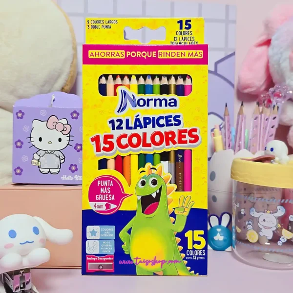 LAPICES DE COLORES *15C TRIANGULARES INCLUYE SACAPUNTAS NORMA