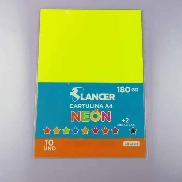 CARTULINA NEON A4 180GR 10UNDS LNC AZ