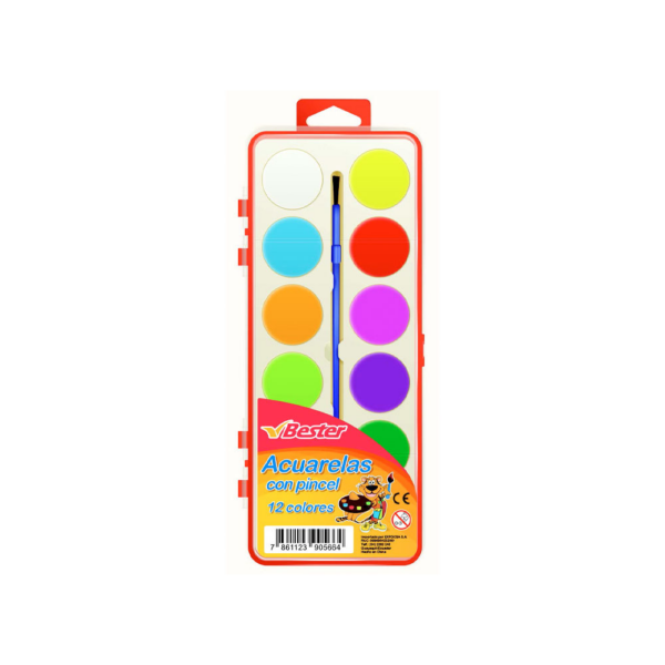 ACUARELA CON PINCEL 12 COLORES BESTER