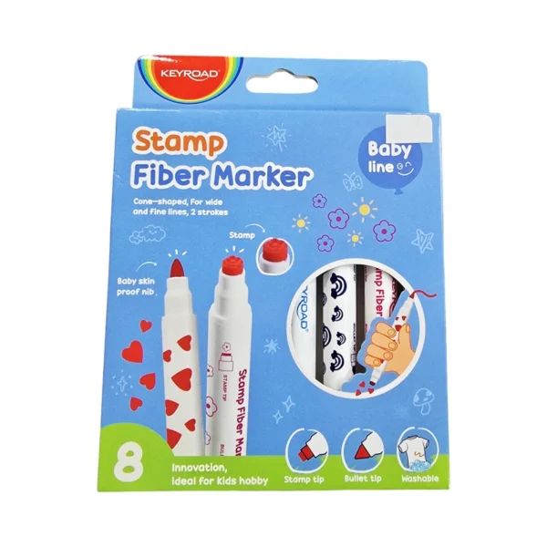 MARCADOR Y SELLO ESCOLAR JUMBO 8 COLORES DOBLE PUNTA BABY LINE KEYROAD