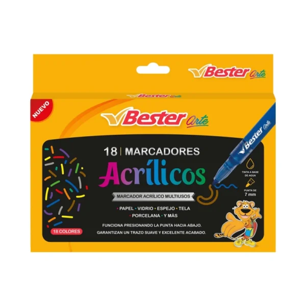 MARCADORES ACRILICOS MULTIUSOS PUNTA 7MM *18 COLORES BESTER