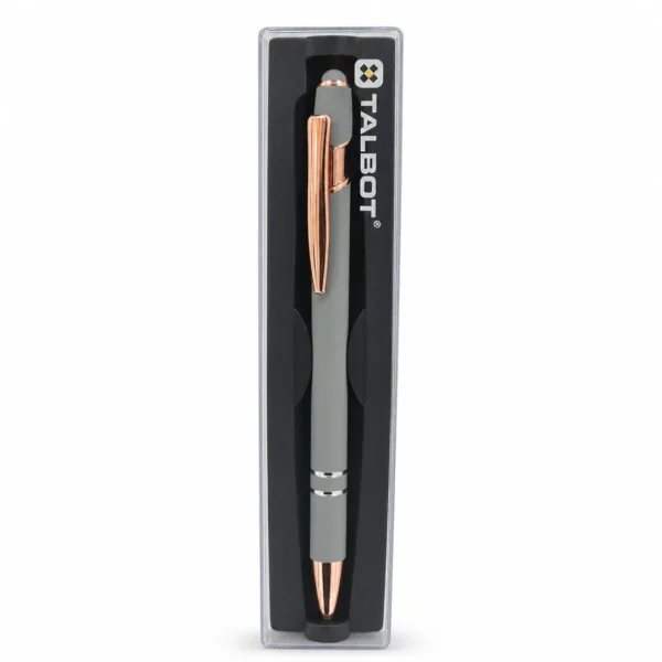 BOLIGRAFO DE ALUMINIO EJECUTIVO GRIS TALBOT TINTA AZUL PUNTA MEDIA CON ESTUCHE ACRILICO