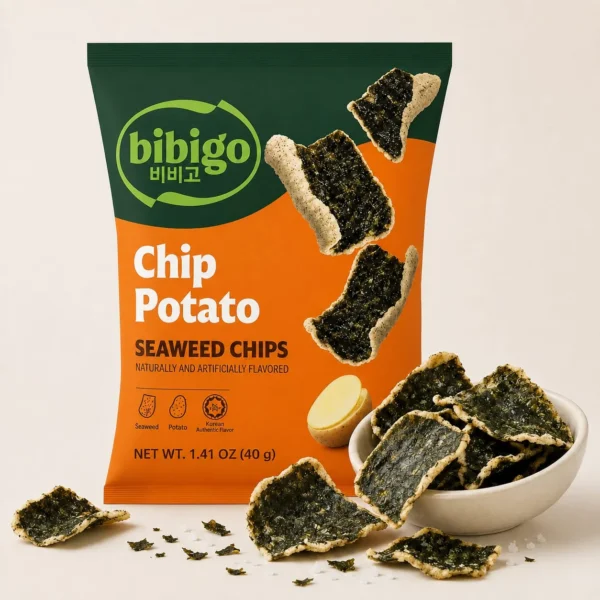 snack coreano bibigo seaweed chips sabor papa potato 40gr taiso shop