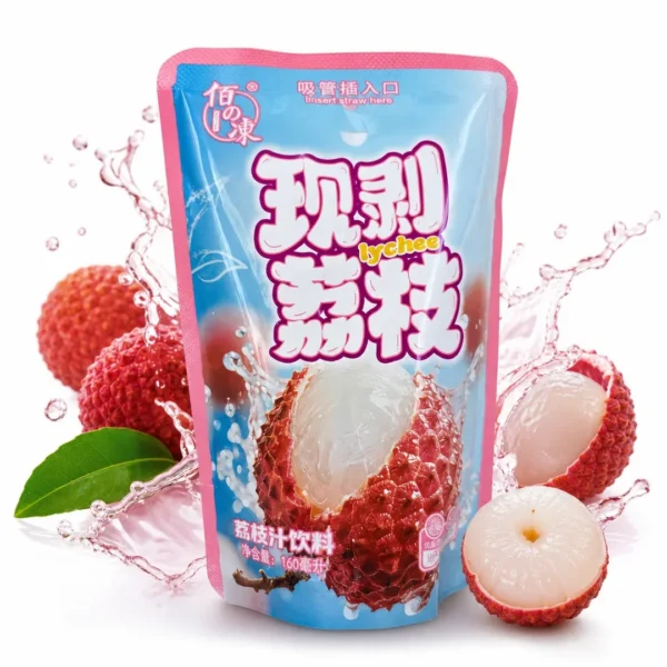 bebida de lychee pouch con sorbete iced juice