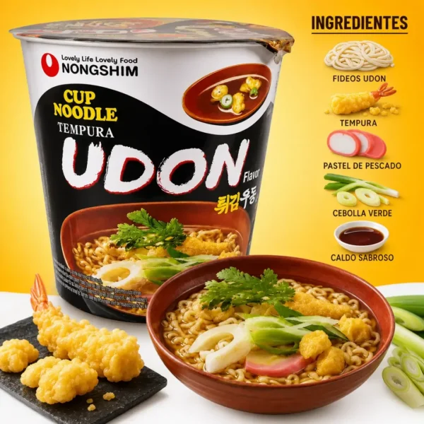 fideo instantaneo ramen nongshim con base para sopa sabor a mariscos udon cup 62gr taiso shop
