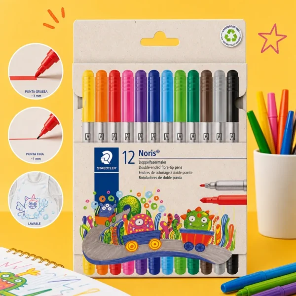 marcadores doble punta staedtler noris lavables 12 colores
