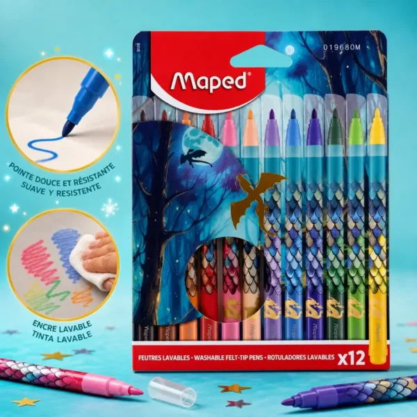 marcador escolar lavable 12 colores maped dragon premium taiso shop