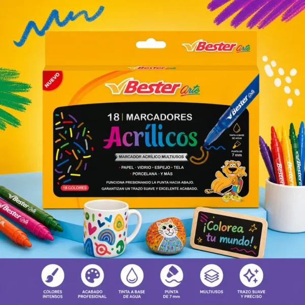 marcadores acrilicos bester 18 colores 7mm