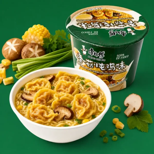 ramen chino kang shi fu bowl 108gr sabor a pollo con champinones taiso shop