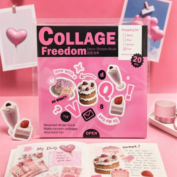 set de stickers collage freedom deco stickers book pink ice cream