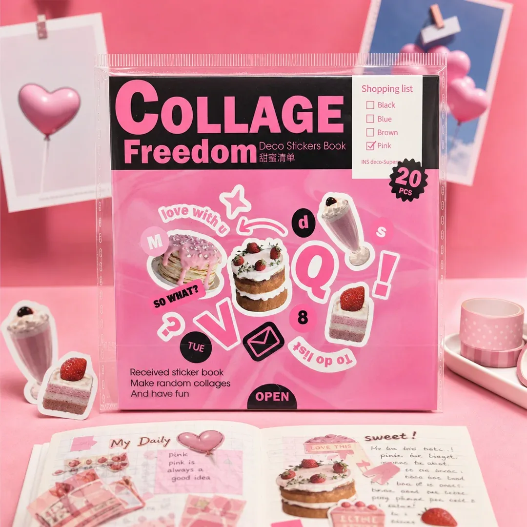 set de stickers collage freedom deco stickers book pink ice cream