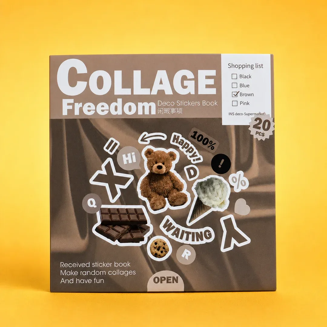 set stickers collage freedom deco book brown chocolate