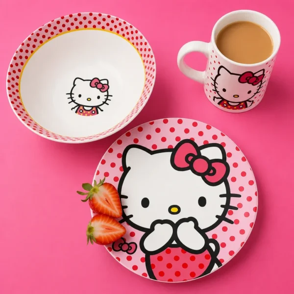set de vajilla hello kitty 3 piezas plato taza tazon