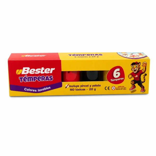 tempera lavable 6 colores 22cc incpincel y paleta bester taiso shop